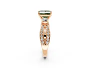 3 Stone Engagement Ring Setting for Fancy Green Princess Cut Center with Pave Twist Band and Prong Head in Rose Gold