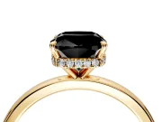 Hidden Halo Engagement Ring Setting for Fancy Black Cushion Cut Center with Plain Band and Tall Prong Head in Yellow Gold