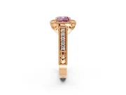 Milgrain Halo Engagement Ring Setting for Fancy Pink Cushion Cut Center with Pave Band and Prong Head in Rose Gold
