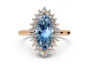 Starburst Halo Engagement Ring Setting for Fancy Blue Marquise Center with Thin Round-Wire Band and Prong Head in Rose Gold
