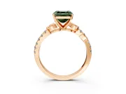 Leaf Motif Engagement Ring Setting for Fancy Green Asscher Cut Center with Pave Band and Prong Head in Rose Gold
