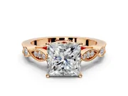Solitaire Engagement Ring Setting for Princess Cut Center with Marquise and Bezel Accents and Prong Head in Rose Gold
