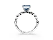 Solitaire Engagement Ring Setting for Fancy Blue Asscher Cut Center with Beaded Bezel Station Band and Prong Head in Sterling Silver