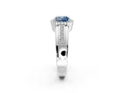 Halo Engagement Ring Setting for Fancy Blue Cushion Cut Center with Wide Band, Inlaid Accent Row and Prong Head in Sterling Silver