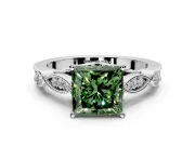Solitaire Engagement Ring Setting for Fancy Green Princess Cut Center with Marquise and Bezel Accents and Prong Head in Platinum