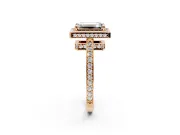 Halo Engagement Ring Setting for Emerald Cut Center with Metal-Rimmed Halo, Pave Band and Prong Head in Rose Gold