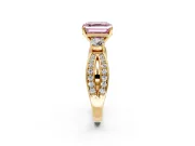 3 Stone Engagement Ring Setting for Fancy Pink Asscher Cut Center with Pave Twist Band and Prong Head in Yellow Gold