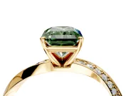 Side Accent Engagement Ring Setting for Fancy Green Radiant Cut Center with Accent Shoulders and Prong Head in Yellow Gold