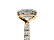 Solitaire Engagement Ring Setting for Emerald Cut Center with Micro Pave Band and Prong Head in Yellow Gold