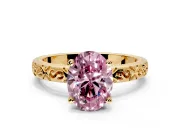 Solitaire Engagement Ring Setting for Fancy Pink Oval Center with Scrollwork Band and Prong Head in Yellow Gold