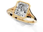 Solitaire Engagement Ring Setting for Radiant Cut Center with V Split Shank and Bezel Head in Yellow Gold