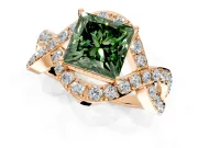 Halo Engagement Ring Setting for Fancy Green Princess Cut Center with Pave Infinity Twist Band and Prong Head in Rose Gold