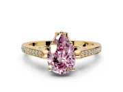 Cathedral Engagement Ring Setting for Fancy Pink Pear-Shaped Center with Antique-Style Pave Band and Prong Head in Yellow Gold