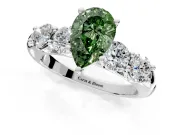 5 Stone Engagement Ring Setting for Fancy Green Pear-Shaped Center with Graduated Accents and Prong Head in Sterling Silver