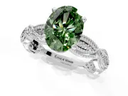 Solitaire Engagement Ring Setting for Fancy Green Oval Center with Marquise Panel Band and Prong Head in Platinum