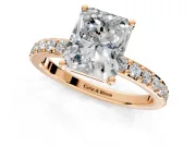 Solitaire Engagement Ring Setting for Radiant Cut Center with Round Cut Pave Band and Prong Head in Rose Gold