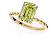 Solitaire Engagement Ring Setting for Fancy Yellow Emerald Cut Center with Plain Twisted Rope Band and Prong Head in Yellow Gold