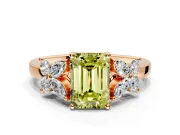 Floral Engagement Ring Setting for Fancy Yellow Emerald Cut Center with Marquise Cluster Shoulders and Prong Head in Rose Gold