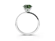 Solitaire Engagement Ring Setting for Fancy Green Round Cut Center with Fine Pave Accents and Prong Head in Sterling Silver
