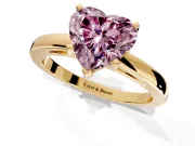 Solitaire Engagement Ring Setting for Fancy Pink Heart-Shaped Center with Basket Rail and Prong Head in Yellow Gold