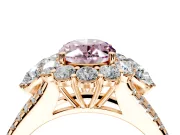 Halo Engagement Ring Setting for Fancy Pink Oval Center with Two-Strand Split Shank and Prong Head in Rose Gold