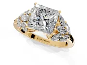 Leaf Cluster Engagement Ring Setting for Princess Cut Center with Marquise Accents and Prong Head in Yellow Gold