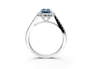 Halo Engagement Ring Setting for Fancy Blue Emerald Cut Center with Raised Halo, Pave Band and Prong Head in Sterling Silver
