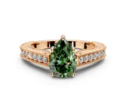 Solitaire Engagement Ring Setting for Fancy Green Pear-Shaped Center with Engraved Pave Band and Prong Head in Rose Gold