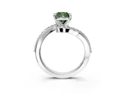 Solitaire Engagement Ring Setting for Fancy Green Cushion Cut Center with Pave Bypass Swirl Band and Prong Head in Platinum