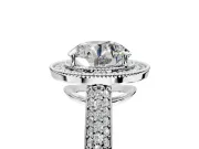 Milgrain Halo Engagement Ring Setting for Round Cut Center with Three-Sided Pave Band and Prong Head in Sterling Silver
