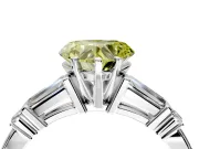 Bar-Set Engagement Ring Setting for Fancy Yellow Heart-Shaped Center with Tapered Baguette Accents and Prong Head in Platinum