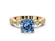 Solitaire Engagement Ring Setting for Fancy Blue Cushion Cut Center with Milgrain Bezel Accents and Prong Head in Yellow Gold