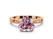Solitaire Engagement Ring Setting for Fancy Pink Heart-Shaped Center with Engraved Milgrain Band and Prong Head in Rose Gold