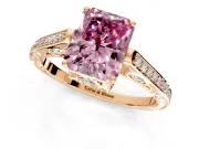 Cathedral Engagement Ring Setting for Fancy Pink Radiant Cut Center with Antique-Style Pave Band and Prong Head in Rose Gold