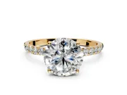 Solitaire Engagement Ring Setting for Round Cut Center with Fine Pave Accents and Prong Head in Yellow Gold