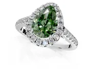Halo Engagement Ring Setting for Fancy Green Pear-Shaped Center with Narrowing Pave Band and Prong Head in White Gold