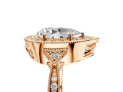 Halo Engagement Ring Setting for Pear-Shaped Center with Milgrain Rim, Pave Band and Prong Head in Rose Gold