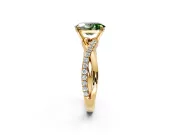 Crossover Engagement Ring Setting for Fancy Green Oval Center with Pave and Plain Strands and Prong Head in Yellow Gold