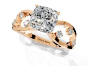 Solitaire Engagement Ring Setting for Cushion Cut Center with Criss-Cross Accent Band and Prong Head in Rose Gold