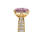 Solitaire Engagement Ring Setting for Fancy Pink Radiant Cut Center with Multi-Row Accents and Prong Head in Yellow Gold