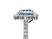 Halo Engagement Ring Setting for Fancy Blue Princess Cut Center with Single-Row Pave, Open Basket and Prong Head in Sterling Silver