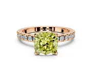 Solitaire Engagement Ring Setting for Fancy Yellow Cushion Cut Center with Fine Pave Band and Claw Prong Head in Rose Gold