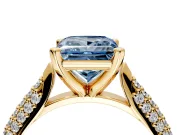 Solitaire Engagement Ring Setting for Fancy Blue Princess Cut Center with Multi-Row Accents and Prong Head in Yellow Gold