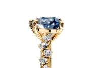 Solitaire Engagement Ring Setting for Fancy Blue Heart-Shaped Center with Trailing Leaf Accent Band and Prong Head in Yellow Gold