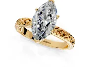 Solitaire Engagement Ring Setting for Marquise Center with Milgrain X Pattern Band and Prong Head in Yellow Gold