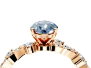 Solitaire Engagement Ring Setting for Fancy Blue Pear-Shaped Center with Bar-Station Pave Twist and Prong Head in Rose Gold
