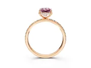 Hidden Halo Engagement Ring Setting for Fancy Pink Radiant Cut Center with Pave Band and Prong Head in Rose Gold