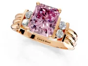 Solitaire Engagement Ring Setting for Fancy Pink Radiant Cut Center with Grooved Bar Accent Band and Prong Head in Rose Gold
