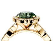 Halo Engagement Ring Setting for Fancy Green Round Cut Center with Pave and Plain Twist Band and Prong Head in Yellow Gold