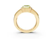 Halo Engagement Ring Setting for Fancy Yellow Asscher Cut Center with Wide Band, Inlaid Accent Row and Prong Head in Yellow Gold